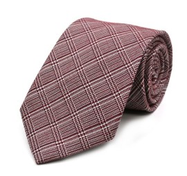 Soft Bordo Beyaz Kareli Ekose İpek Kravat 32956