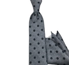 Gri Siyah Nokta Puantiyeli Mendilli Kravat 33346