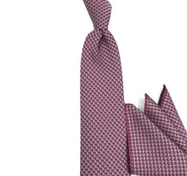Bordo Beyaz Küçük Desenli Mendilli Kravat 33435
