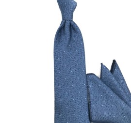 İndigo Mavi Noktalı Mendilli Kravat 33572