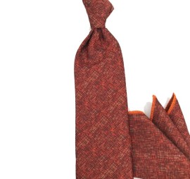 Koyu Tarçın Turuncu Kırçıllı Mendilli Kravat 33636