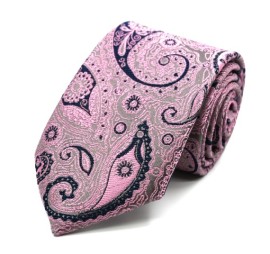 Gri Pembe Lacivert Şal Desenli Kravat 33669
