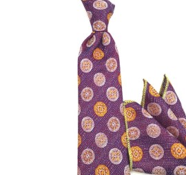 Bordo Lacivert Sarı Beyaz Mavi Özel Desenli Mendilli Kravat 33761