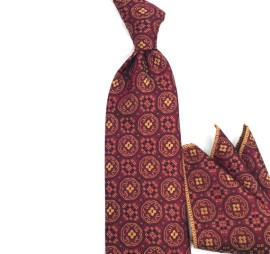 Bordo Altın Hardal Özel Desenli Mendilli Kravat 33819