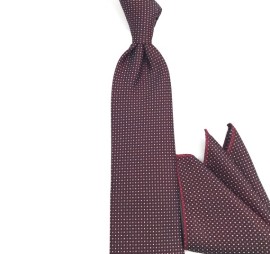 Koyu Bordo Siyah Küçük Noktalı Mendilli Kravat 33882