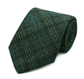 Füme Yeşil Lacivert Ekoseli Yün Kravat 34036