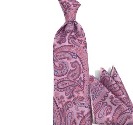 Pembe Lacivert Mavi Şal Desenli Mendilli Kravat 34054