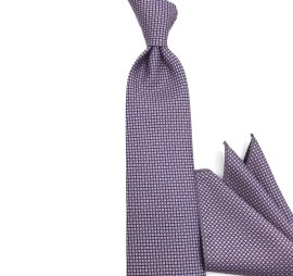 Soft Mor Lila Küçük Desenli Mendili Kravat 34145