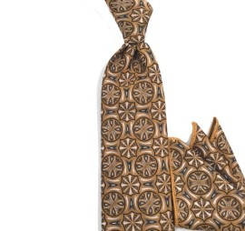 Bal Köpüğü Hardal Özel Desenli Mendilli Kravat 34252