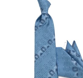 Mavi Lacivert Özel Desenli Mendilli Kravat 34331