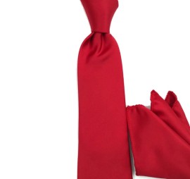 Kırmızı Düz Sade Mendilli Kaliteli Saten Kravat 34355