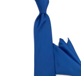 Saks Mavi Düz Sade Mendilli Kaliteli Saten Kravat 34382