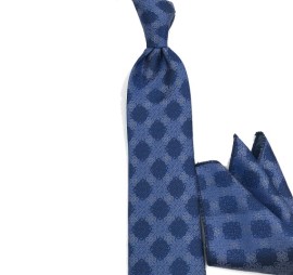 Soft Mavi Lacivert Kareli Mendilli Kravat 34394