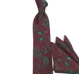 Bordo Yeşil Lacivert Özel Şal Desenli Mendilli Kravat 34422