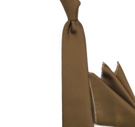Bronz Koyu Hardal Düz Sade Mendilli İnce Kravat 34497