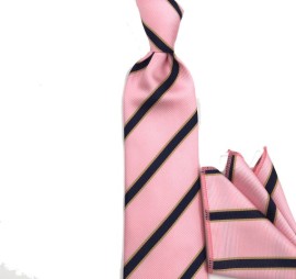 Pembe Siyah Hardal Çizgili Mendilli Kravat 34434