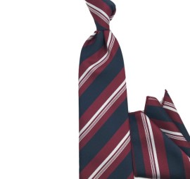 Lacivert Bordo Beyaz Çizgili Mendilli Kravat 34463