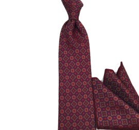 Bordo Hardal Lacivert Küçük Desenli Mendilli Kravat 34486