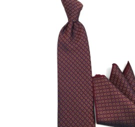 Bordo Kahve Lacivert Küçük Desenli Mendilli Kravat 34623
