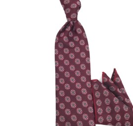 Bordo Siyah Beyaz Özel Desenli Mendilli Kravat 34696