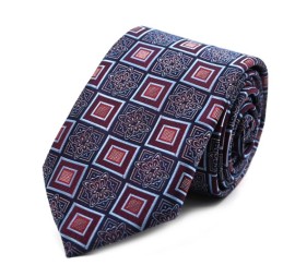 Soft Bordo Mavi Özel Desenli Kareli Kravat 34754
