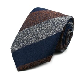 Lacivert Kahve Bej Modern Çizgili Kravat 34756