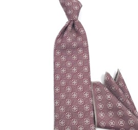 Soft Bordo Gri Beyaz Özel Desenli Özel Dokuma Mendilli Kravat 34823