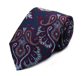 Lacivert Bordo Bej Şal Desenli İpek Kravat 34855