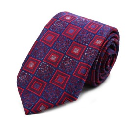 Lacivert Kırmızı Bordo Özel Desenli Kravat 34860