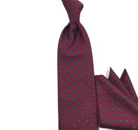 Bordo Yeşil Mavi Küçük Desenli Mendilli Kravat 34884