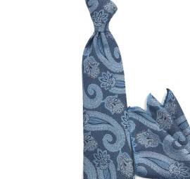 Soft Mavi Lacivert Şal Desenli Mendilli Kravat 34900
