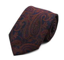 Lacivert Kahve Bordo Şal Desenli İpek Kravat 34907