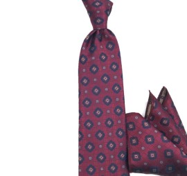 Bordo Lacivert Mavi Özel Çiçek Desenli Mendilli Kravat 34922