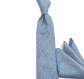 Soft Mavi Beyaz Küçük Desenli Mendilli Kravat 34942