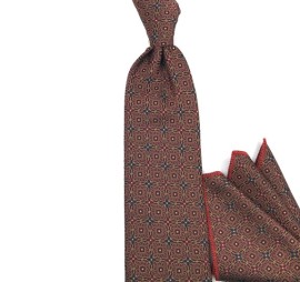 Bordo Hardal Lacivert Kahve Özel Desenli Mendilli Kravat 34972