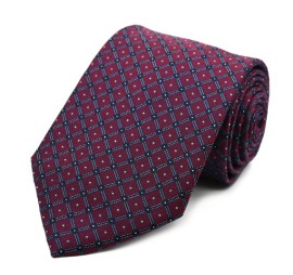 Bordo Lacivert Küçük Kareli İpek Kravat 34977