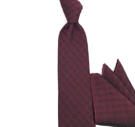 Bordo Siyah Kırmızı Küçük Kareli Mendilli Kravat 35046