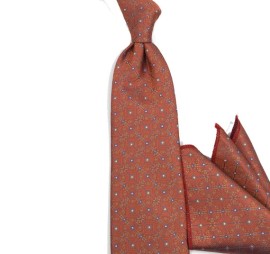 Soft Turuncu Mavi Özel Kareli Mendilli Kravat 35091