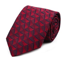 Kırmızı Bordo Lacivert Özel Desenli Özel Dokuma Kravat 35154