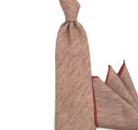 Soft Somon Turuncu Kırçıllı Mendilli Keten Kravat 35106